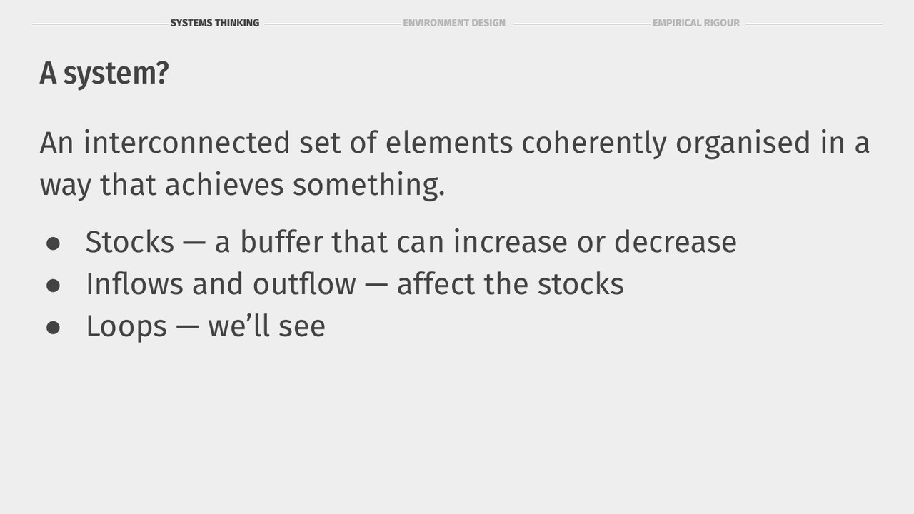 A system is an interconnected set of elements coherently organised in a way that achieves something