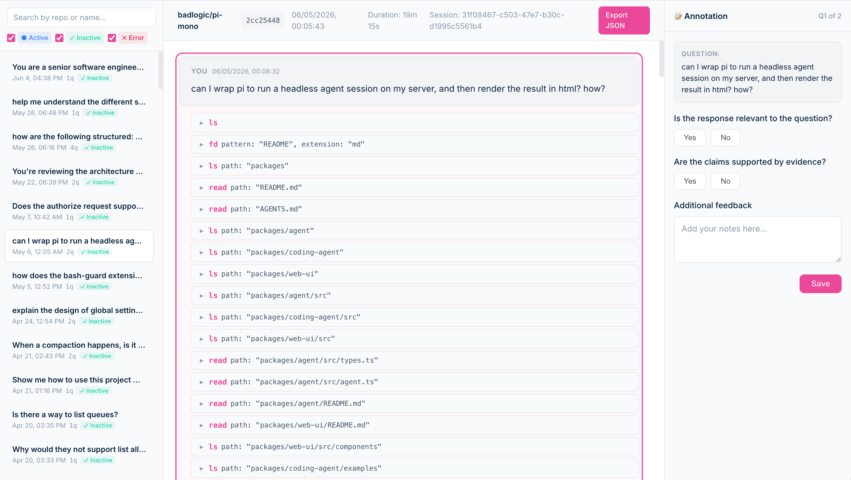 Web UI to visualise answers